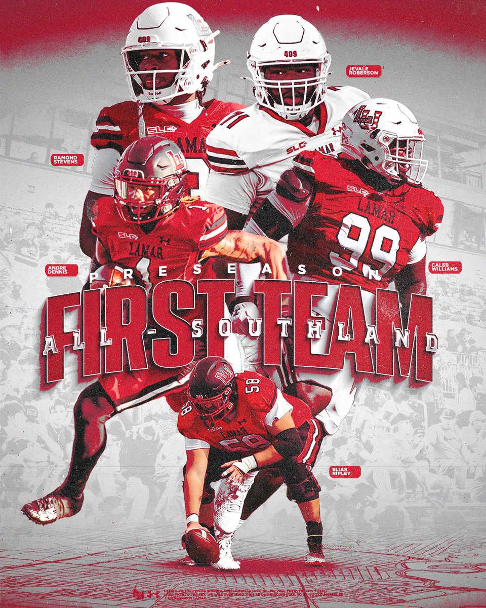 LamarFootball's tweet photo. Preseason All - Southland Teams are here. Check out the Cardinals who made the list! 🔴⚪️

#Boomtownboys https://t.co/fH0pDSkSde