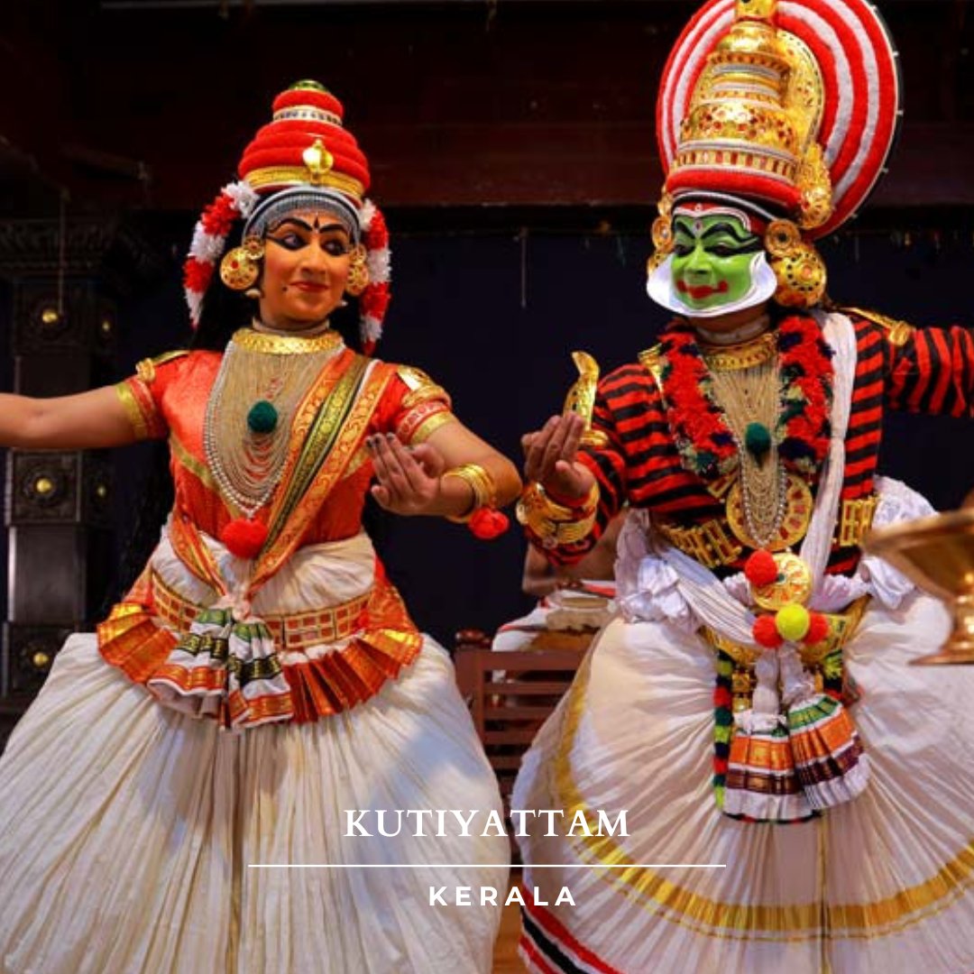 MyTourBox's tweet photo. Kutiyattam, Kerala's ancient Sanskrit theater, blends drama, dance, and music. This UNESCO-recognized art form, with its elaborate costumes and expressive gestures, showcases Kerala's rich cultural heritage. 

#MyTourBox #Kutiyattam #KeralaCulture #IncredibleIndia https://t.co/WUsS1kYUNY