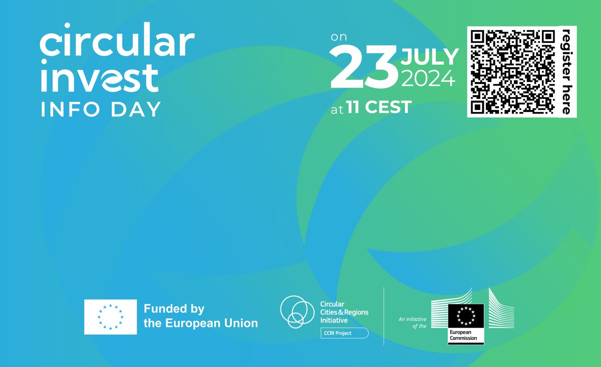 🚀 Last chance to register for the #CircularInvest info session! Join us tomorrow at 11:00 AM to know about our call for expression of interest &amp; the services provided to selected #circulareconomy projects to secure #investment.
👉shorturl.at/4wSFr