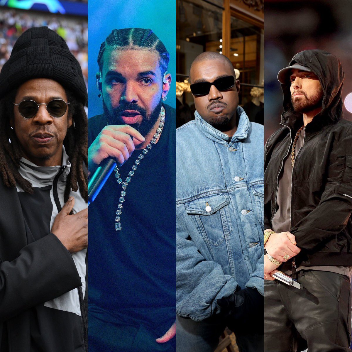XXL's tweet photo. Rappers with the most No. 1 albums in Billboard 200 history. 💽💽💽💽

1. Jay-Z  - 14
2. Drake - 13
T-3. Ye - 11
T-3. Eminem - 11 https://t.co/Mss77Ajo77
