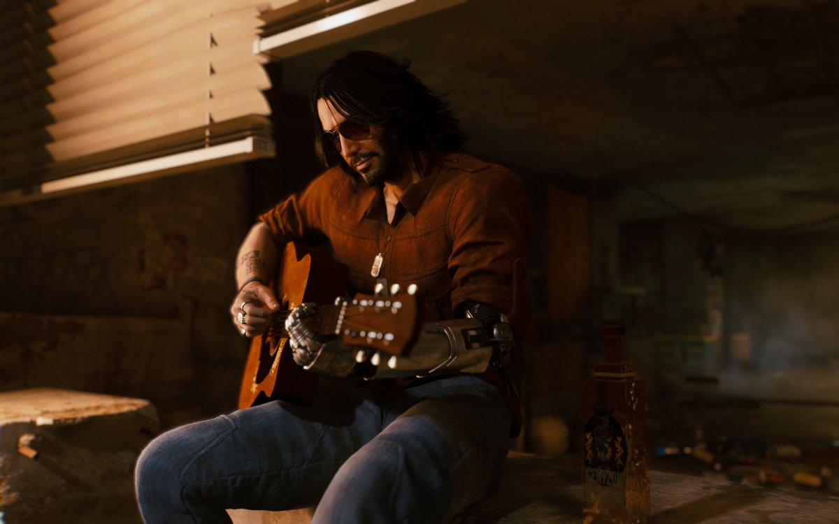 Hopaylight's tweet image. #VirtualPhotograhy #Cyberpunk2077PhotoMode #Silverv #JohnnySilverhand 
The last song🎵

Johnny's fabulous fluffy hair (upcoming!) by Nutboy
Preem chuckwalla workwear by @PinkyJulien77