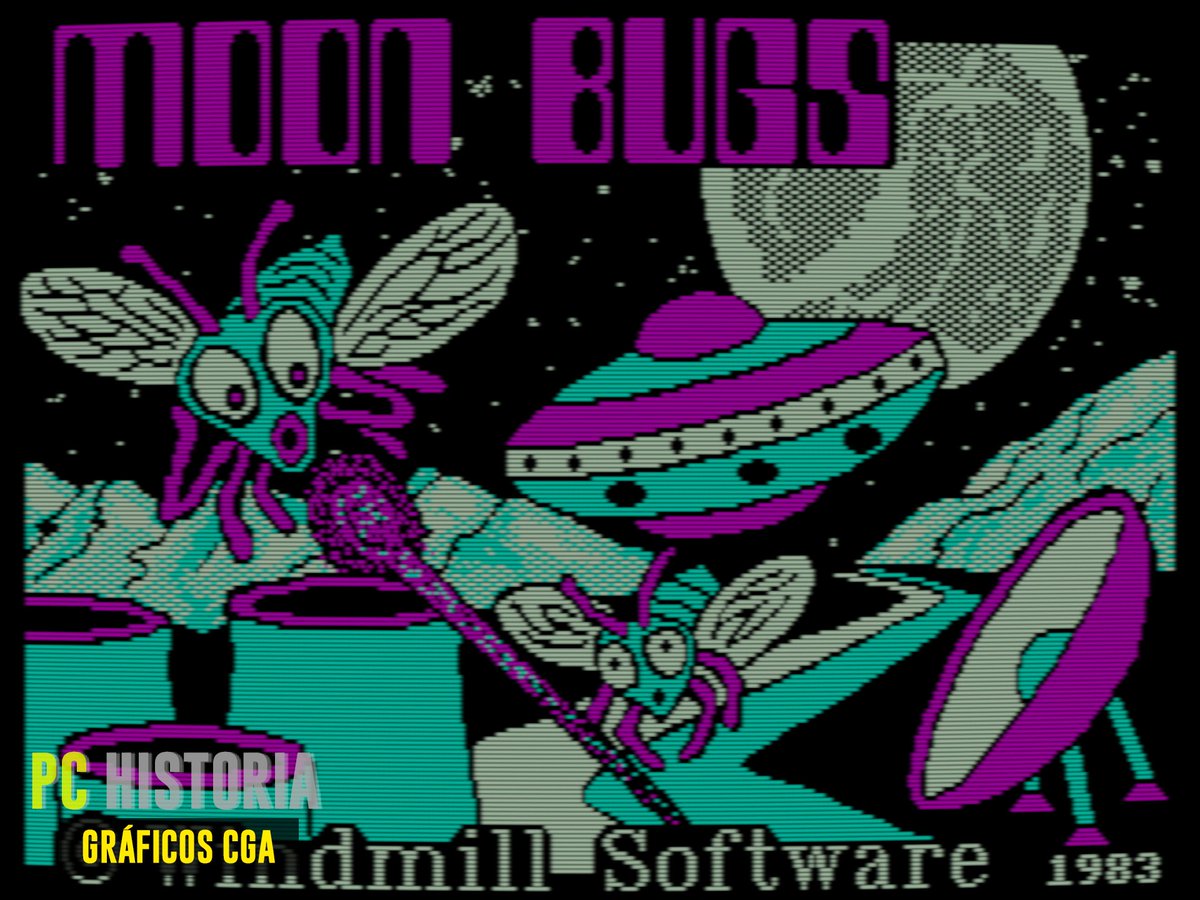 PC__Historia's tweet photo. Con #MoonBugs (#WindmillSoftware, 1983) estamos ante uno de los logros que pocas ocasiones usaron en la tarjeta #CGA, trucándola a 160x100 en 16 colores. Un #ShootEmUp divertido y jugable en el que evitaremos que nos roben los bidones de uranio que nuestra base espacial necesita. https://t.co/Ft4BMO6eD2