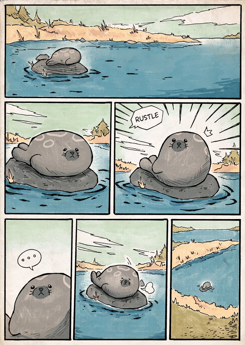 Joke concept of a Lotta Svärd chapter that would be just 20-40 pages of a Saimaa Ringed Seal basking on a rock.
The most intense part would be when it gets startled by a noise and then continues its day (pictured here).