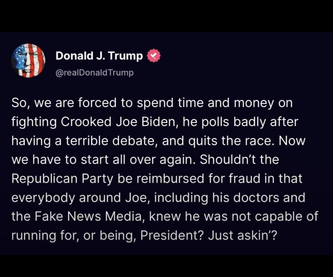 CalltoActivism's tweet image. Ahahaha. Donald Trump says he has to start his entire campaign over again and redo his ads. He wants to be reimbursed. 😂

What do you tell him?