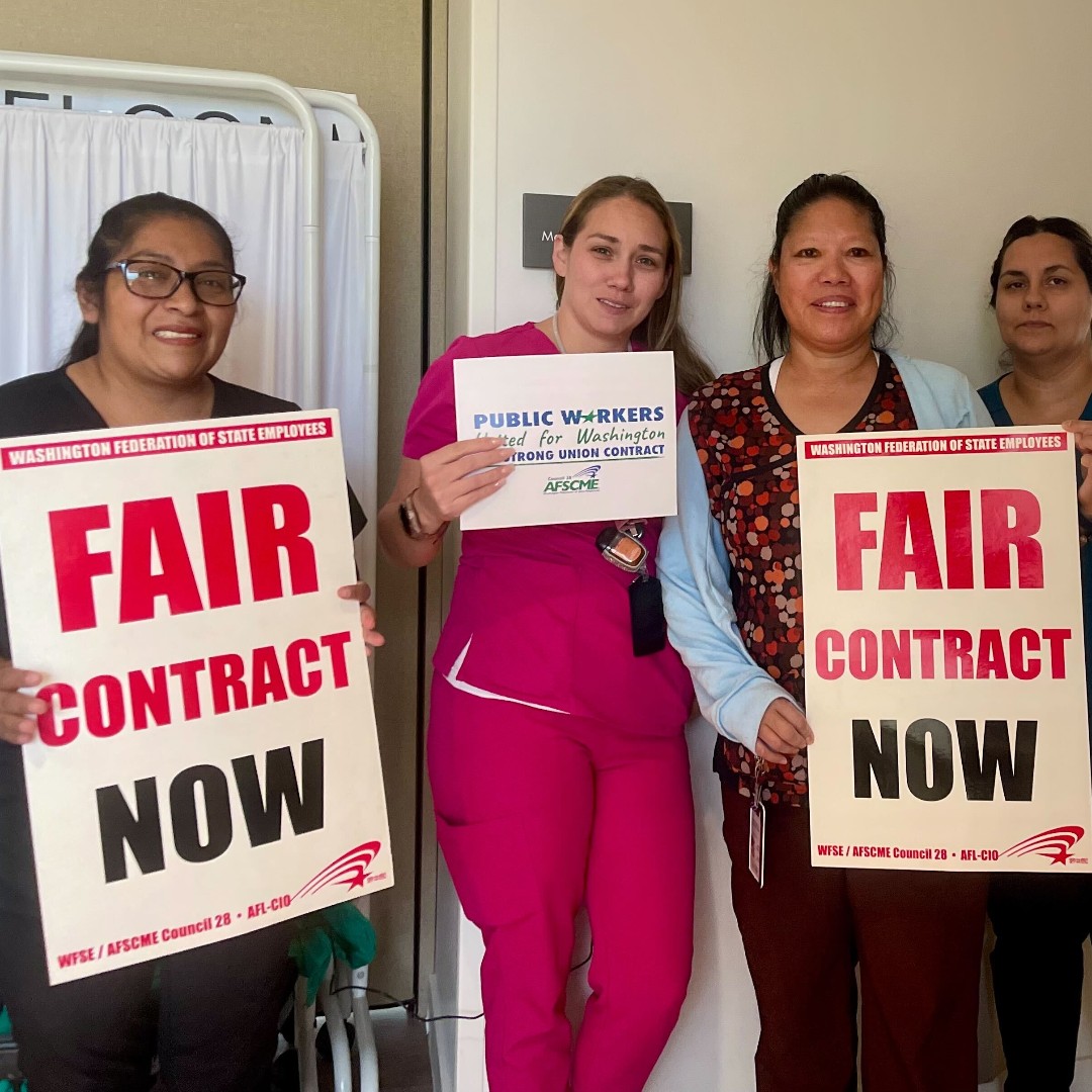 wfsec28's tweet photo. 🪖These WFSE Local 396 members at the Walla Walla Veterans Home are calling for a #FairContract so they can provide the level of care our veterans deserve. 

🎖️We owe them so much more. #UnitedForWashington 

Get involved at https://t.co/BG25FRLk8g. https://t.co/tRRmldcrYM