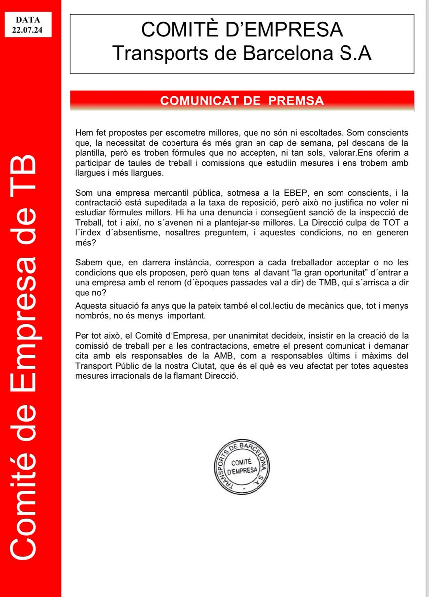 El SIT en contra de la contractació precària a TB <a href="/laiabonetrull/">Laia Bonet</a> <a href="/elperiodico/">El Periódico</a> <a href="/LaVanguardia/">La Vanguardia</a> <a href="/diariARA/">diariARA</a> <a href="/TotBcn/">TOT Barcelona</a> <a href="/BCNmetropoli/">Metrópoli Barcelona</a> <a href="/btvnoticies/">btv notícies</a> <a href="/EFEnoticias/">EFE Noticias</a> <a href="/ACTUB3/">ACTUB</a> <a href="/TbCcoo/">CCOO TB TMB</a> <a href="/cgtbus/">CGT BUS TMB</a> <a href="/UGTBusTMB/">Ugt Bus TMB</a> <a href="/acat_tb/">ACAT-TB</a>