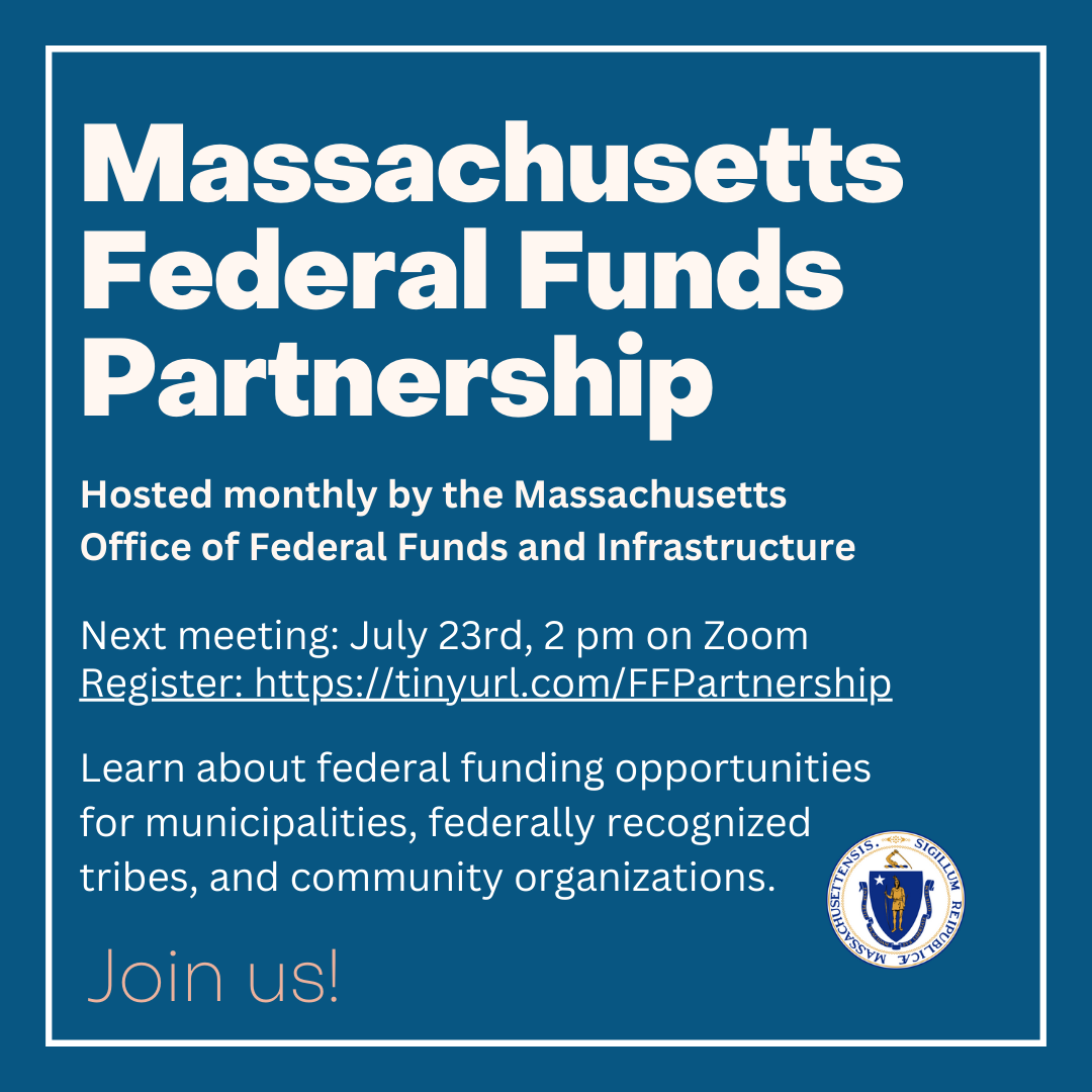 MassFFandInfra's tweet photo. Local leaders - join us TOMORROW at 2 pm for our monthly virtual Federal Funds Partnership meeting - featuring presentations on the New England Healthy Communities Grant Program and the Charging and Fueling Infrastructure Grant Program. 
Register: https://t.co/f0E1tO6Hrq https://t.co/DCnYx2E4ue