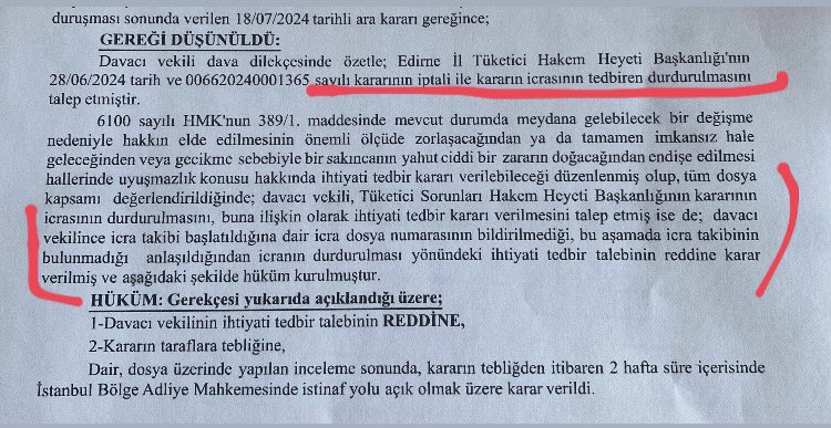 “ Kararın icrasının tedbiren durdurulması” talebini
 “ İCRA TAKİBİ BULUNMAMAKTADIR ” gerekçesi ile reddetmek..

Tehir-i icra ile ihtiyati tedbiri birbirinden ayıramayan bir hakim… 

Bugün de şaşırtıcı bir karar gördük çok şükür 🥲
#hakim #savcı #hukuk
 #baro #adalet #avukat
