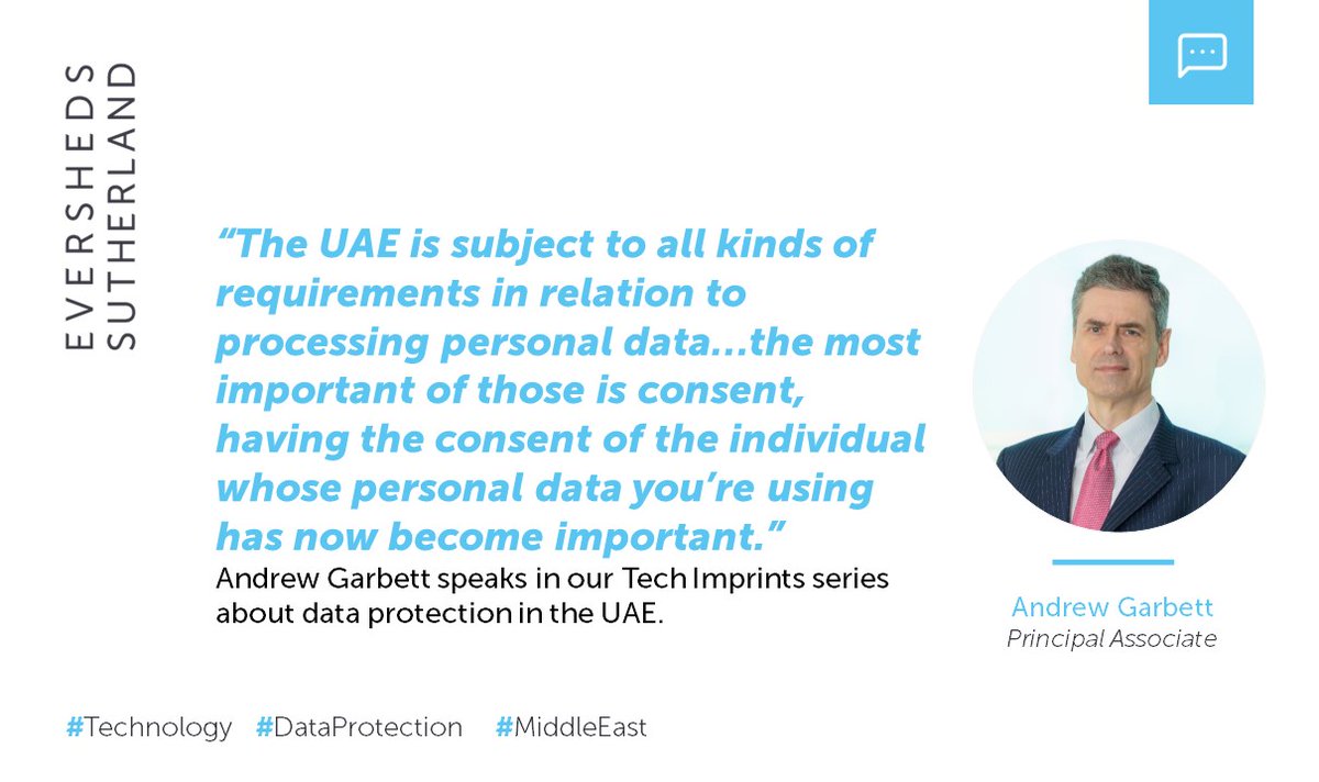 In the latest episode of our Tech Imprints series, Geraldine Ahern, Managing Partner of Abu Dhabi, and Andrew Garbett, Principal Associate, provide an overview of #DataProtection law in the #UAE. Watch here: watch.eversheds-sutherland.com/tech-imprints-… #Technology