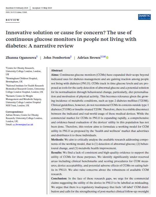 scottisaacsmd's tweet photo. There is no convincing data to support the use of CGMs in people without diabetes. There are no clear glucose metrics or clinical benchmarks for this population as well as the lack of compelling evidence for the utility of CGM in this context.
https://t.co/p3M0TLanMQ https://t.co/0bp2ibX7R3
