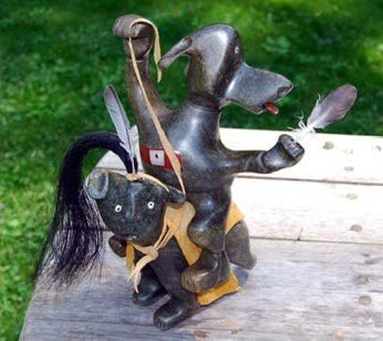 What does this make you think of??
9. Untitled (Dog with red tongue riding ….) Floyd Kuptana

I can only laugh when I see this, but to describe what there is to see .. difficult.

 #projectfloydkuptana #floydkuptana #inuitart 
floydkuptana.ca/sculptures Glen Ness no. 9