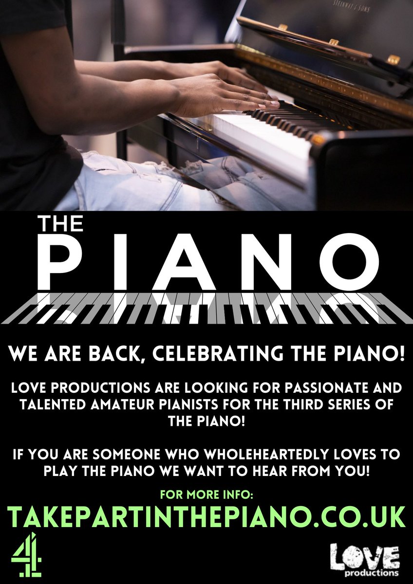 🎹 Take part in 'The Piano' on Channel 4 
Exciting opportunity for our friends and followers - if you are an amateur pianist you could be part of the next series 🎶 
Interested? Find out more and apply here: takepartinthepiano.co.uk