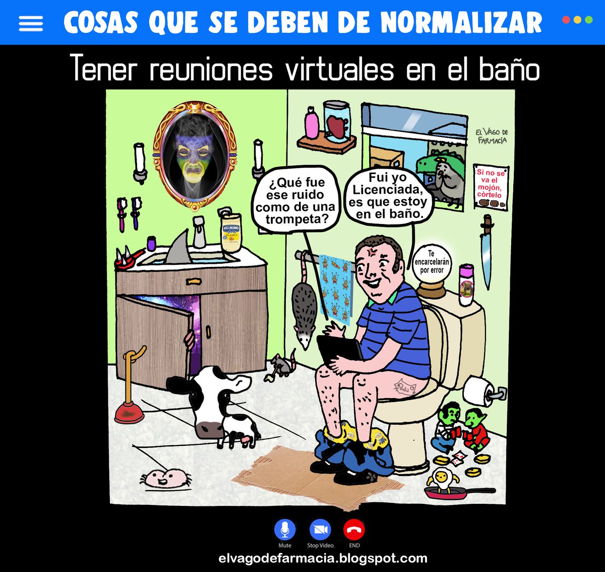 vagodefarmacia's tweet photo. Luego uno se anda aguantando o vas al baño y te pierdes algo de la reunión. #FelizLunes #Normalizar #banos #Zoom #meet #reunionvirtual #homeoffice #AdrianMarcelo https://t.co/AUQoeQWfY6