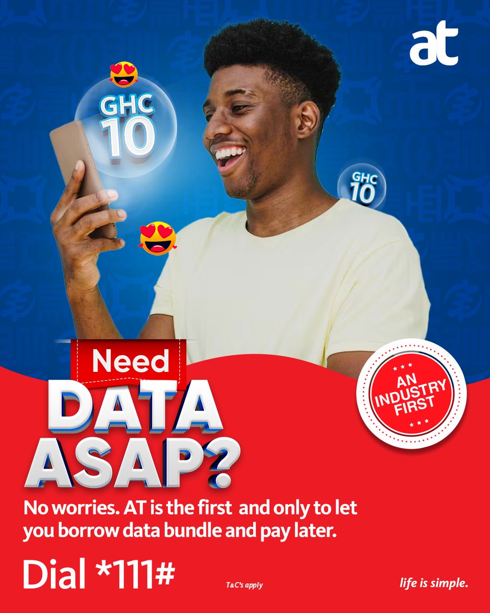theatghana's tweet photo. We're proud to pioneer the first SOS Data Borrowing service in the Telco industry, ensuring you’re never left stranded without data. With our new feature, you can borrow data instantly and stay connected to what matters most.
#ATSOS #lifeissimple #IndustryFirst #BorrowData https://t.co/v25xKLdFbB