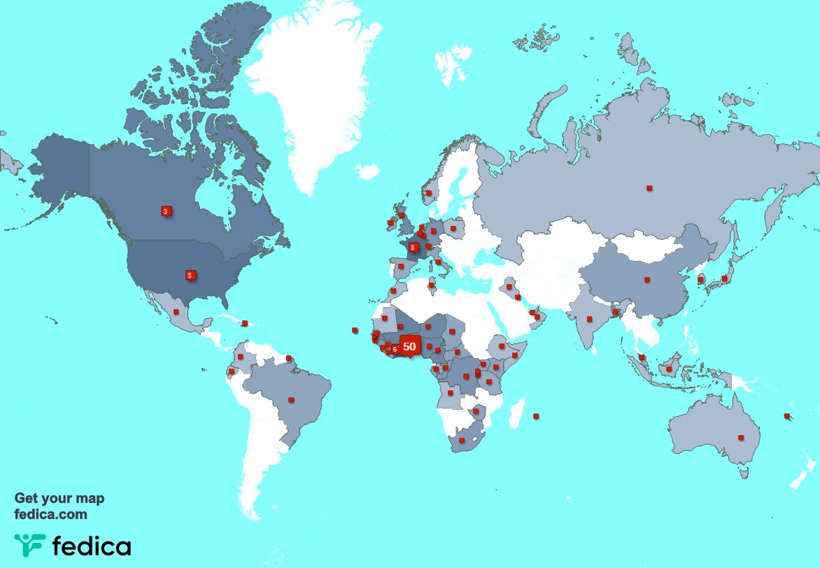 J'ai 5 nouveaux abonnés, de Côte-d'Ivoire, et plus la semaine dernière. Voir fedica.com/!MAWUVIB