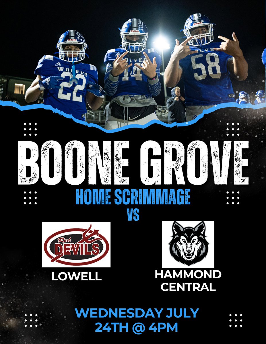 CoachMiller64's tweet image. HERE WE GO! Another big summer scrimmage for us this Wednesday as we welcome the Lowell Red Devils and the Hammond Central Wolves to our home stadium! 

See you there at 4pm! 
#ContinueTheProcess 🐺