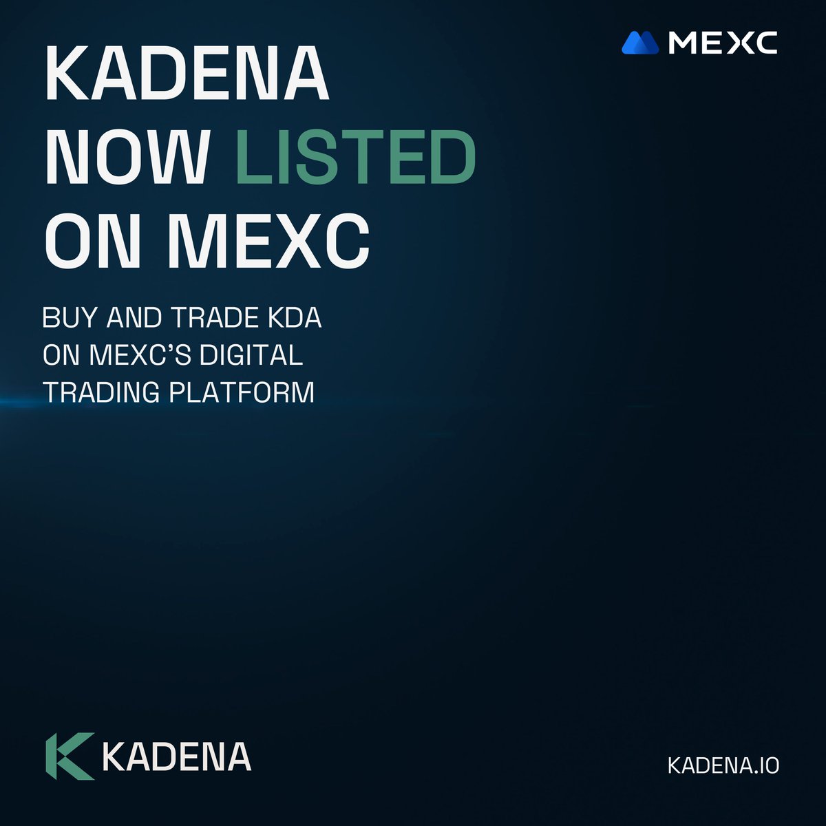 kadena_io's tweet image. We’re excited to announce that Kadena’s $KDA token is now listed on @MEXC_Official! 🌐

Users can now deposit and trade the #KDA and #USDT trading pair.

mexc.com/exchange/KDA_U…