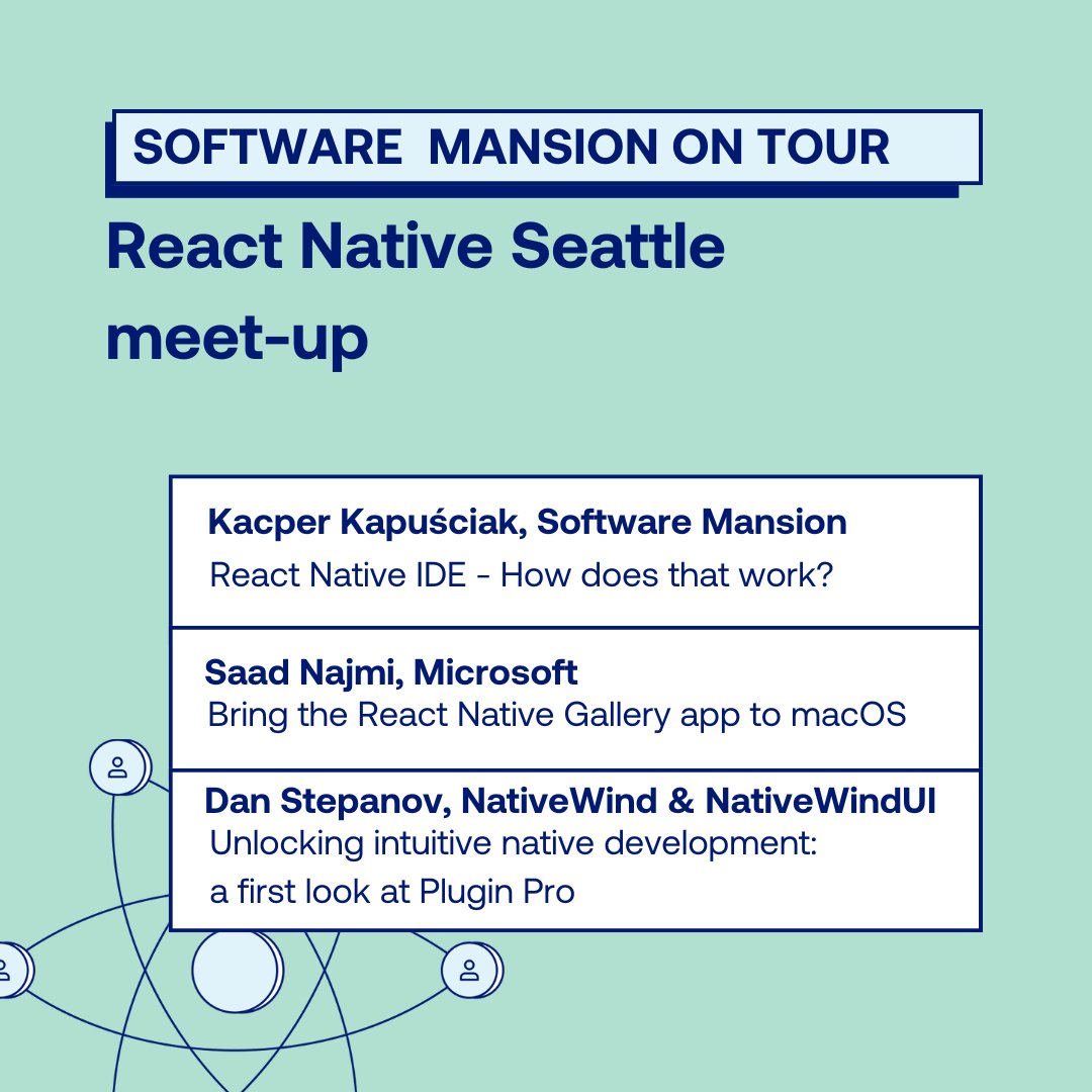 swmansion's tweet image. A final reminder for those wondering if they should join the React Native Seattle meet-up!
What’s on the line-up?
👉 @kacperkapusciak explaining the new React Native IDE
👉 @SaadNajmi bringing React Native gallery to macOS
👉 and @DanStepanov revealing a new tool for simplifying…