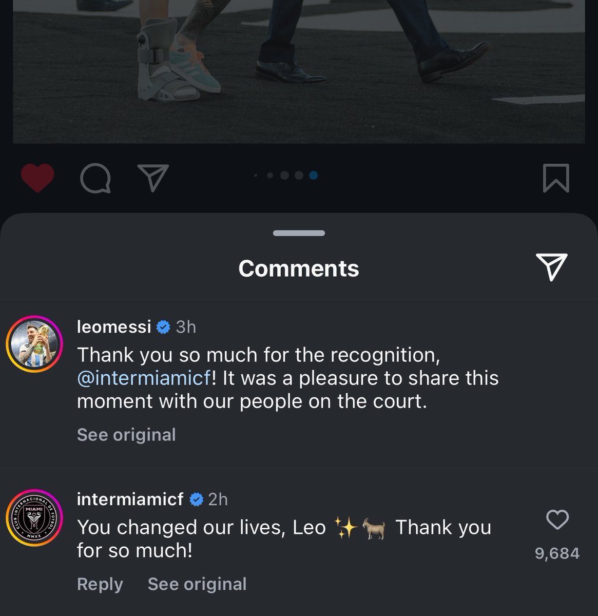 🚨Inter Miami’s reply to Leo Messi’s comment on IG: 

“You changed our lives Leo 🐐 thank you for so much”