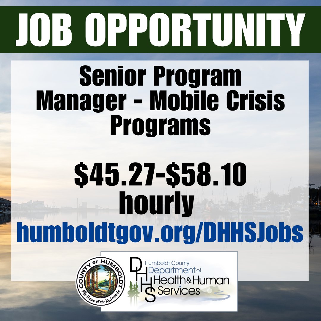 HumCoDHHS's tweet photo. DHHS is hiring a Senior Program Manager to join our Behavioral Health team. This position is responsible for overseeing day-to-day operations and management of the mobile crisis programs throughout the county. 

Visit https://t.co/BsObwAZrfO to learn more and to apply. https://t.co/PRVyTIIgaH