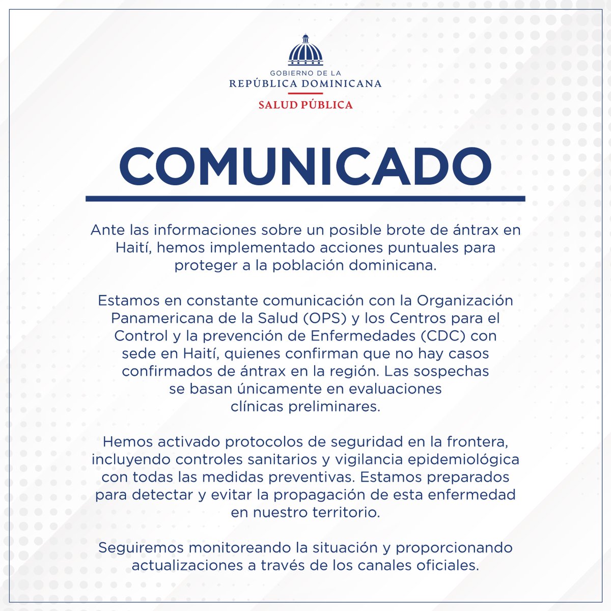 SaludPublicaRD's tweet photo. COMUNICADO 📢 https://t.co/eLDNpdHhqg