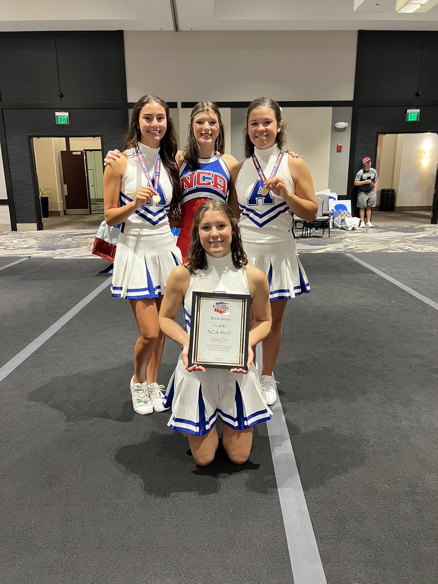 A-town Cheer came home with the Camp Champs trophy in the Band Chant division along with many other awards! Jayda and Reese are All Americans and Ashley received a personal invite to be an NCA instructor! So proud of all our girls! 💙🎀