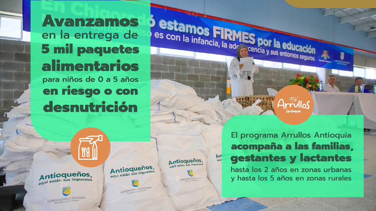 GobAntioquia's tweet photo. Disminuir el hambre de los Antioqueños es un compromiso por el que trabajamos todos los días. Avanzamos en la entrega de paquetes alimentarios a niños entre 0 y 5 años en situación de riesgo o desnutrición. https://t.co/dDEUwth0su