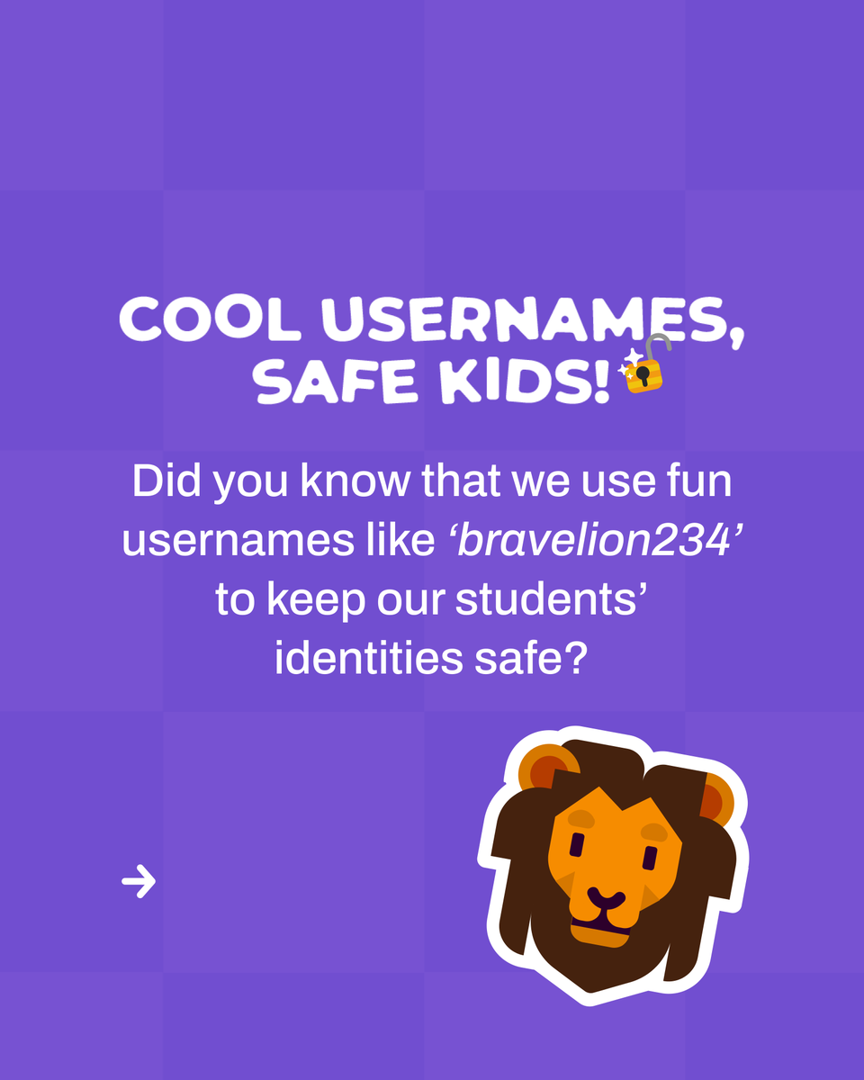 play_ubbu's tweet photo. Discover our approach to student safety! At @play_ubbu , we prioritize privacy with unique, fun usernames like ‘bravelion234’. 🦁 These randomized logins ensure a safe and playful experience without compromising anyone's identity. https://t.co/QYnsudLcQh