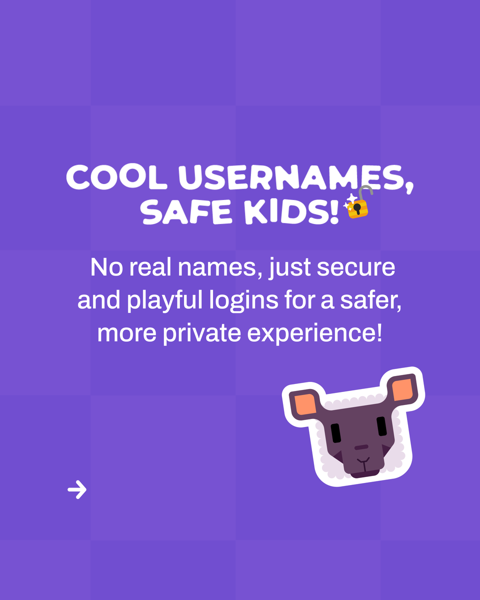 play_ubbu's tweet photo. Discover our approach to student safety! At @play_ubbu , we prioritize privacy with unique, fun usernames like ‘bravelion234’. 🦁 These randomized logins ensure a safe and playful experience without compromising anyone's identity. https://t.co/QYnsudLcQh