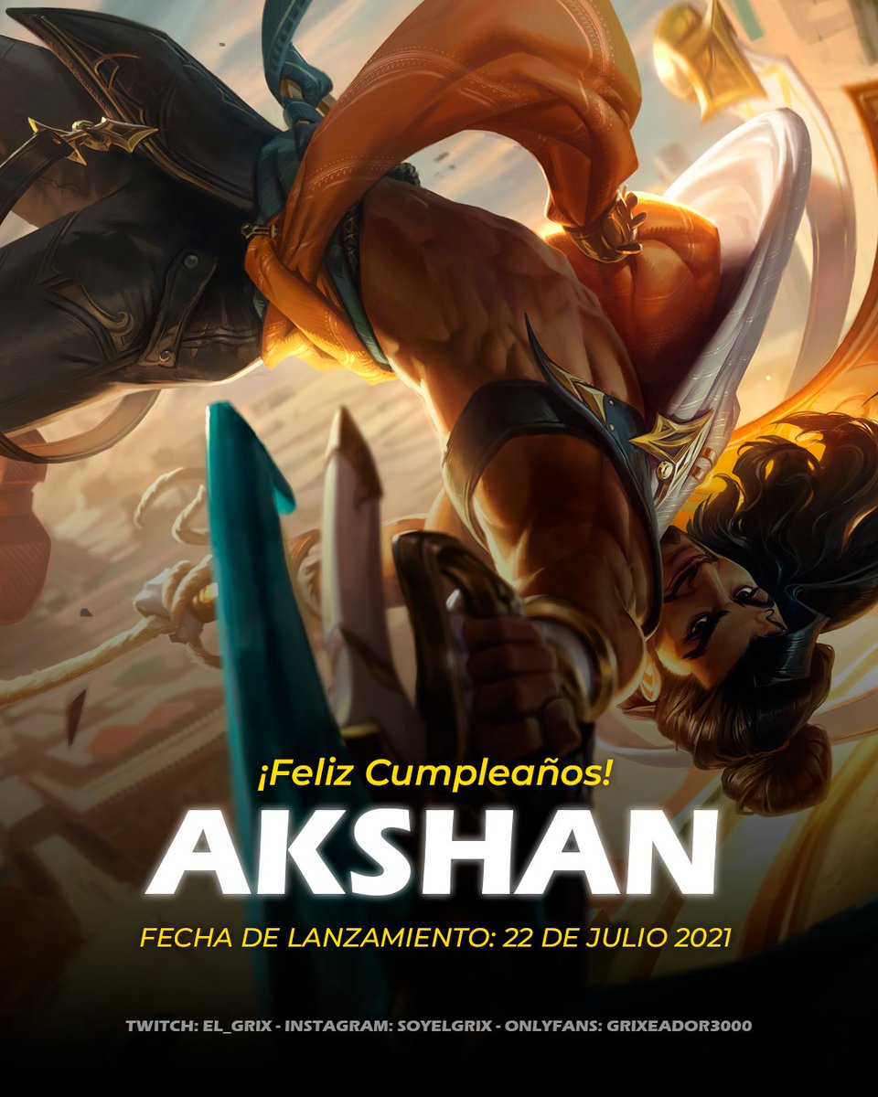 SoyElGrix's tweet photo. 🪁💥 ¡Feliz aniversario, Akshan! 🎉 Desde el 22 de julio de 2021, el Centinela Rebelde ha combatido la oscuridad con su ingenio y su coraje. 🏆🌟

#LeagueOfLegends #Akshan #AniversarioAkshan #CentinelaRebelde #LOL #Gaming https://t.co/Gbd70TqIxX