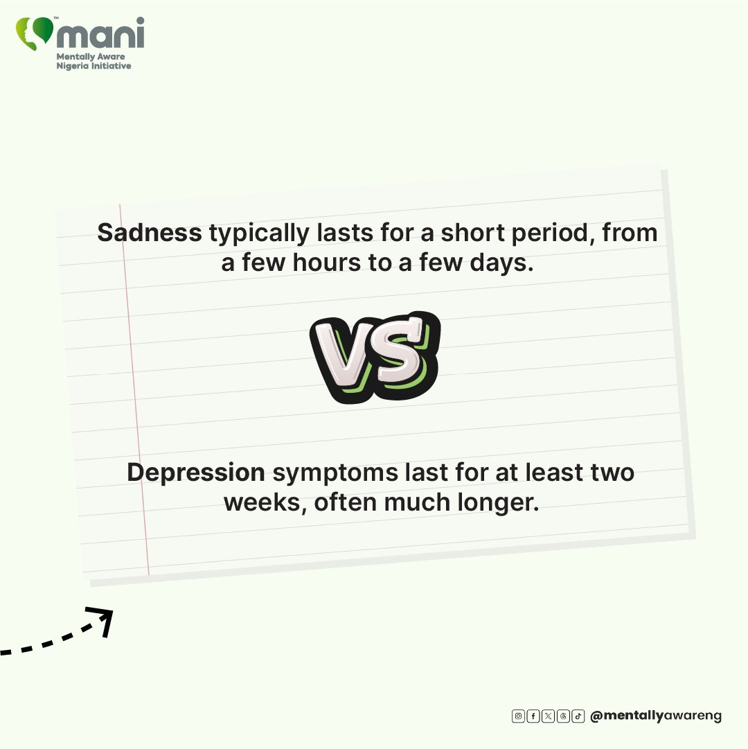 MentallyAwareNG's tweet photo. Understand the key differences between normal sadness and clinical depression. Knowledge is the first step toward getting the right help.
#BeneathTheSurface #UnderstandingDepression #SignsofDepression https://t.co/hPnAHF7zgD