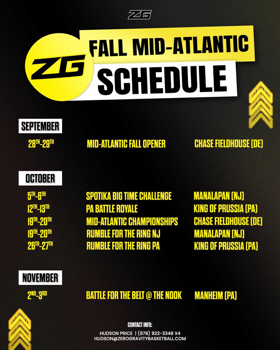 zg_midatlantic's tweet photo. Fall 2024 package pricing is now available!
Don’t miss out on the biggest #ZGFALL Yet! Contact @Hudson_ZG to secure your spot today❕
🔗 https://t.co/oVKiYfwV9P
🔗 https://t.co/xHJO0LKdar
🔗 https://t.co/Sp94zIk1LW
#ZGBB | @ZeroGravityBB https://t.co/Q9njCkSDCo