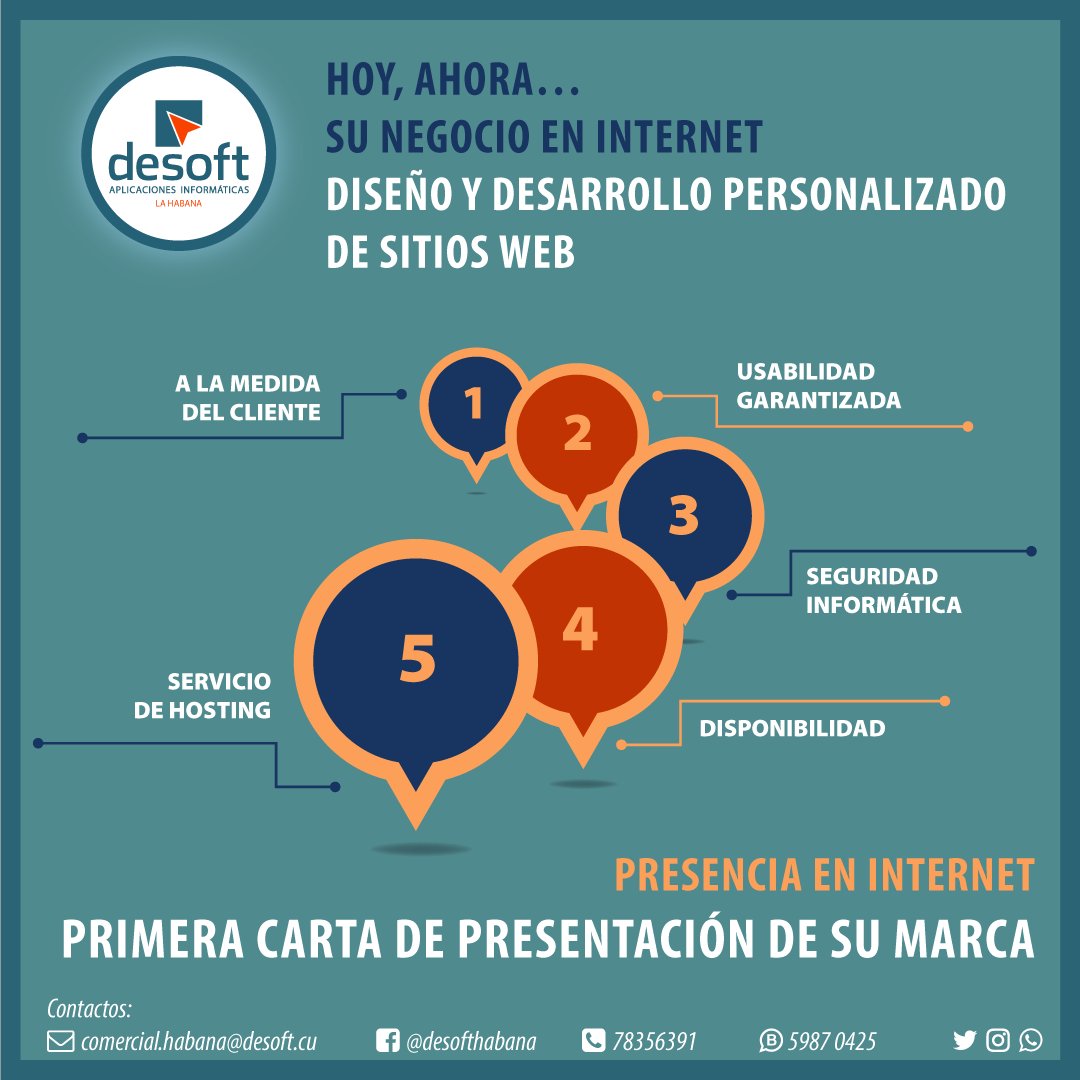 DesoftHab's tweet image. Si deseas tener presencia en internet y quieres posicionarte de forma estratégica, #DesoftLaHabana te ofrece todas las posibilidades, contáctanos. Los detalles en la imagen👇
#sitioweb