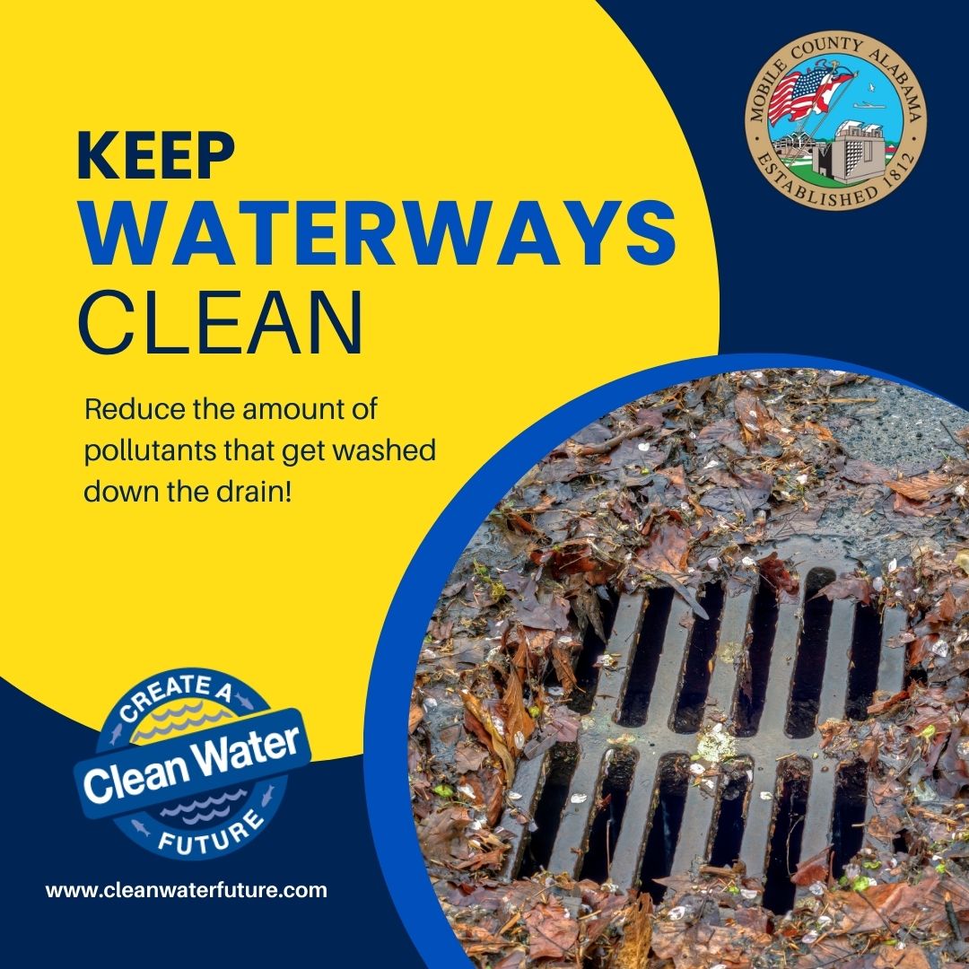 mobilecountyal's tweet photo. We can all help to keep our waterways clean and healthy by following best practices to reduce the amount of pollutants that get washed away into our streams and rivers. Let's make a difference together! #CleanWaterways #MoCo #MobileCountyAL #MobileCountyCommission https://t.co/qX4QOmKPIO