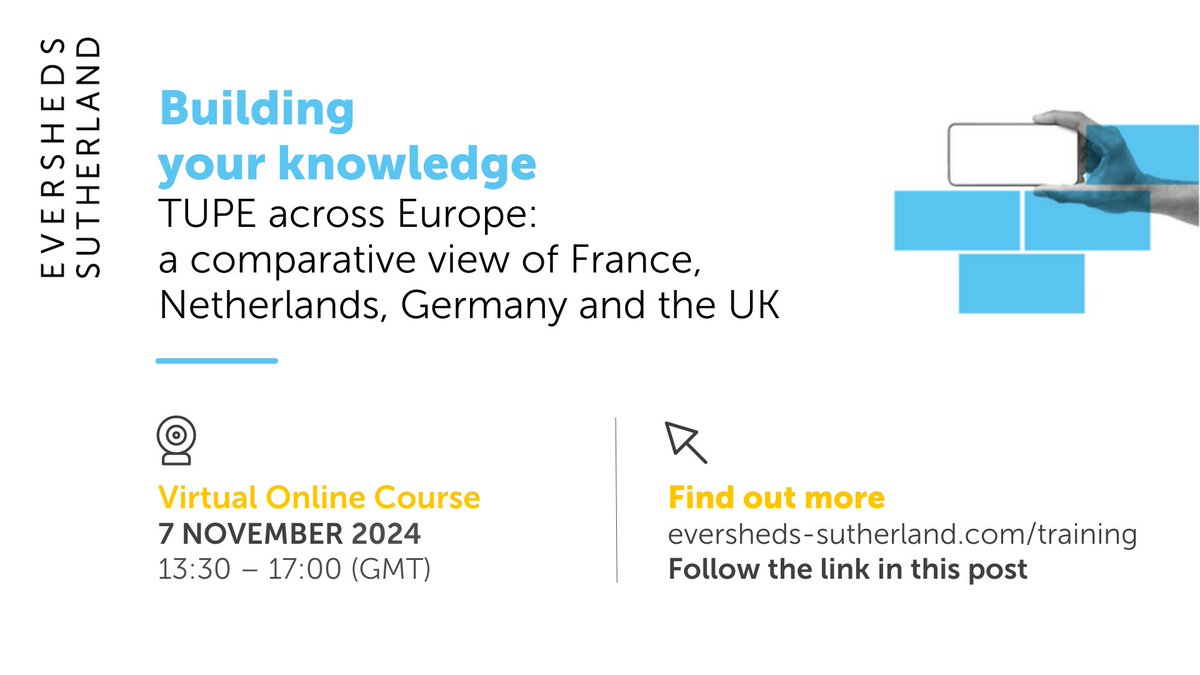 ESlawtraining's tweet photo. This course will dive into the complexities of staff transfers in international corporate transactions &amp; outsourcing. Gain valuable insights on the unique intricacies of TUPE in the UK, France, Germany &amp; the Netherlands. Book now! https://t.co/ZCavpyyQ4W @ESgloballaw #HR #TUPE https://t.co/3gOj5on6qp