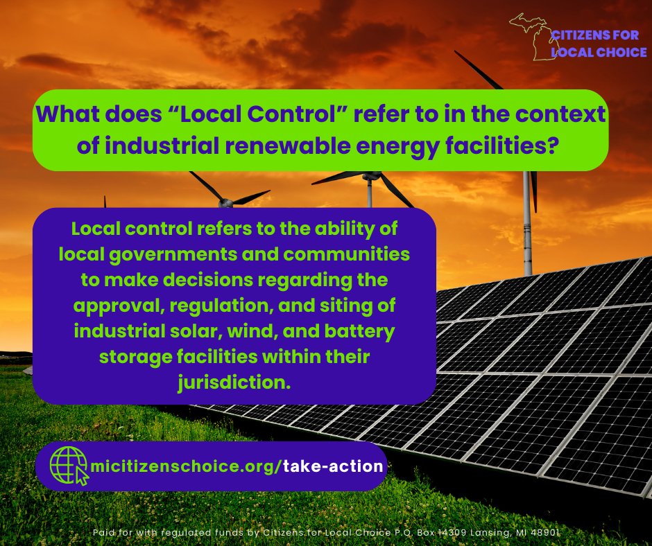 Local control refers to the ability of local governments to make decisions regarding regulating renewable facilities within their jurisdiction. This means that each community can have different regulations for these facilities that fit their community.

#LocalControl #FAQ