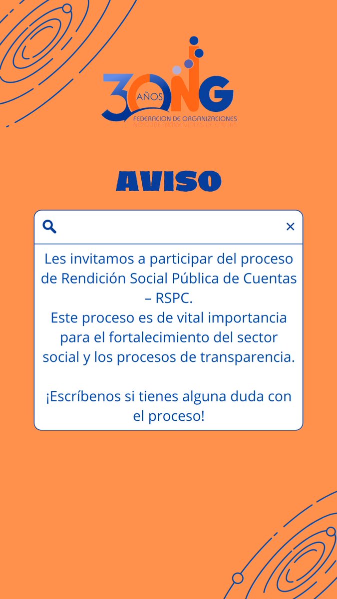 Les invitamos a participar del proceso de Rendición Social Pública de Cuentas – RSPC
Para ingresar a la plataforma de rendición de cuentas deben solicitar credenciales de acceso, les dejo el enlace: ccong.org.co/rspc/formulari…
Página de rendición de cuentas: 
ccong.org.co/rspc/