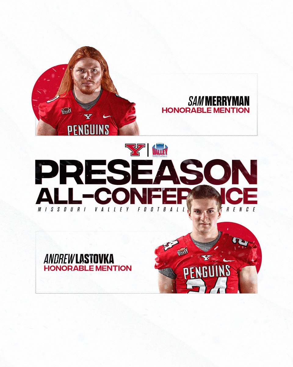 ysufootball's tweet photo. Five Guins earn preseason @ValleyFootball honors! 🐧🏈

🔴 OL Jaison Williams
⚪ TB Tyshon King
🔴 WR Max Tomczak
⚪ LS Sam Merryman
🔴 PK Andrew Lastovka

#GoGuins https://t.co/56GdQlrldj
