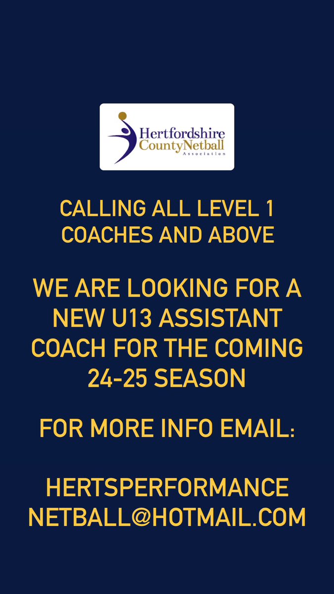 HertsPerformanceNetball (@hertsacademies) on Twitter photo ATTENTION COACHESπ£π£π£
We are looking for a new U13 assistant coach! For more info please email hertsperformancenetball@hotmail.com
#netball #hertsperformamcenetball #hertsnetball ATTENTION COACHESπ£π£π£
We are looking for a new U13 assistant coach! For more info please email hertsperformancenetball@hotmail.com
#netball #hertsperformamcenetball #hertsnetball
