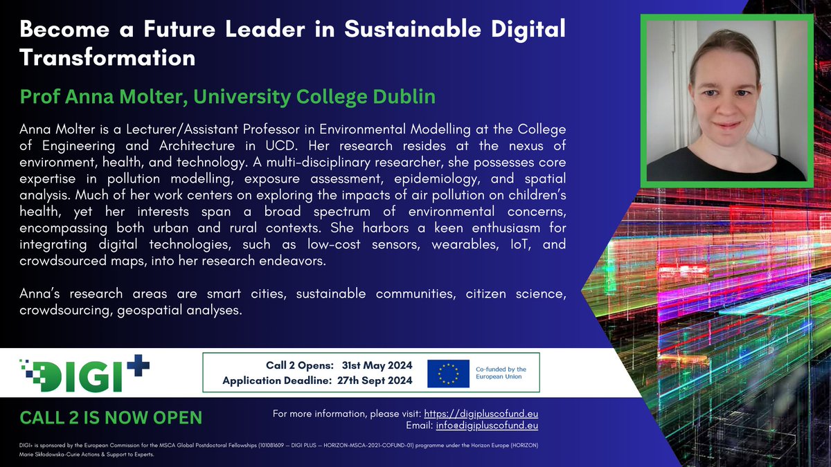 DIGI+ (@infodigiplus) on Twitter photo Meet our DIGI+ Supervisors - Prof Anna Molter from <a href="/ucddublin/">University College Dublin</a> - digipluscofund.eu/supervisors/an………!
NEW DIGI+ Application Deadline: 27th September 2024! #MSCA #COFUND <a href="/anmolter/">Dr. Anna Mölter 🇪🇺</a> Meet our DIGI+ Supervisors - Prof Anna Molter from <a href="/ucddublin/">University College Dublin</a> - digipluscofund.eu/supervisors/an………!
NEW DIGI+ Application Deadline: 27th September 2024! #MSCA #COFUND <a href="/anmolter/">Dr. Anna Mölter 🇪🇺</a>