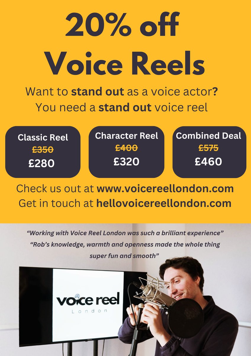 ✨From NOW until the end of OCTOBER, Voice Reel London are offering 20% off to Flawstate followers.✨

Email hello@voicereellondon with the code FLAWSTATE24 and your journey to having a stand out Voice Reel begins. 

voicereellondon.com