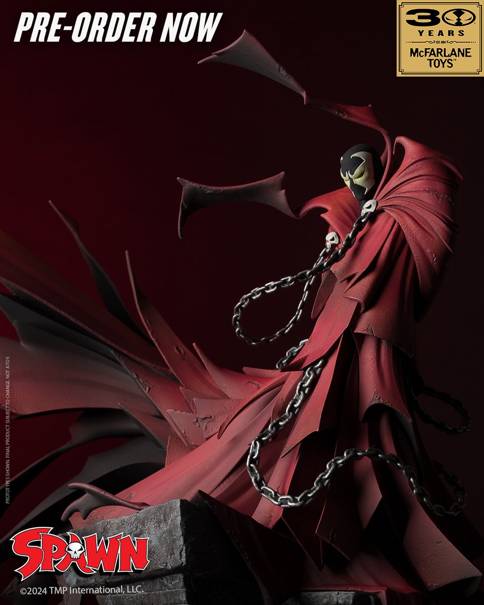 mcfarlanetoys's tweet image. Spawn 1:8th scale resin statue based on Greg Capullo's artwork from Spawn/Batman™ #1 is available for pre-order for a LIMITED TIME at select retailers!
➡️ bit.ly/SpawnGregCapul… 

Statue stands 15" tall and is hand-numbered on the base. 

#McFarlaneToys #Spawn #GregCapullo