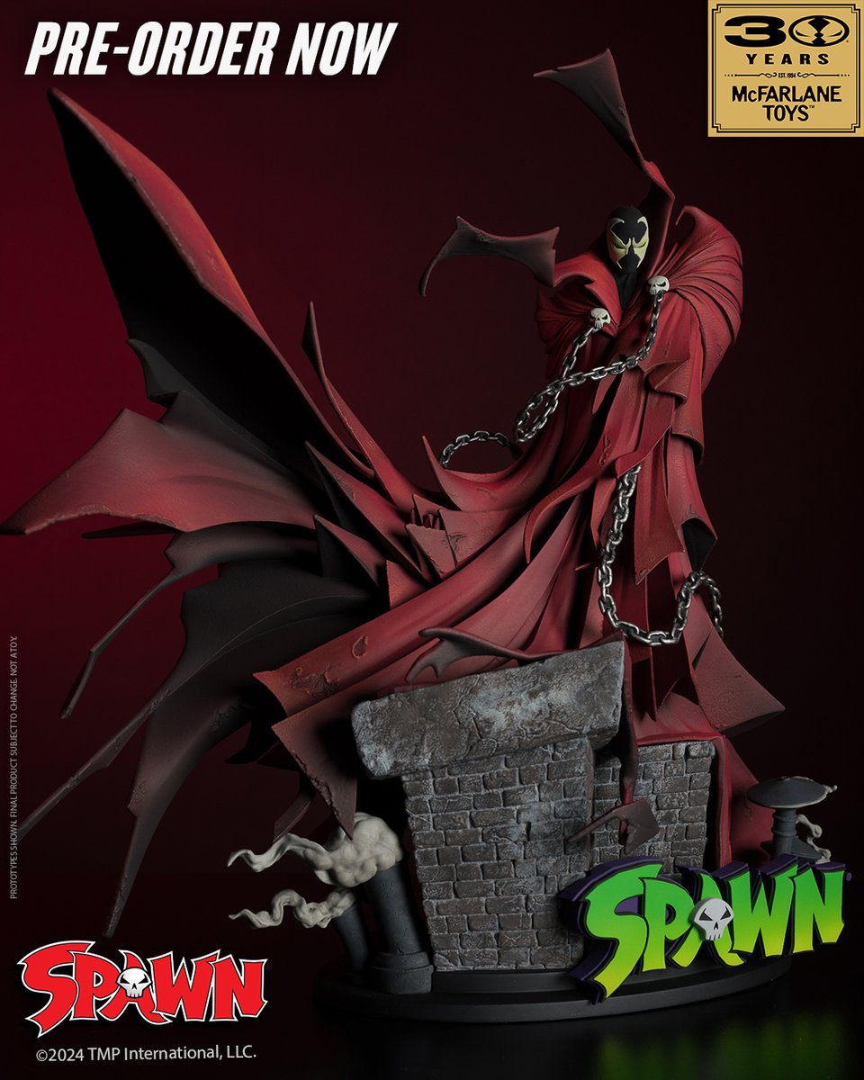 mcfarlanetoys's tweet image. Spawn 1:8th scale resin statue based on Greg Capullo's artwork from Spawn/Batman™ #1 is available for pre-order for a LIMITED TIME at select retailers!
➡️ bit.ly/SpawnGregCapul… 

Statue stands 15" tall and is hand-numbered on the base. 

#McFarlaneToys #Spawn #GregCapullo