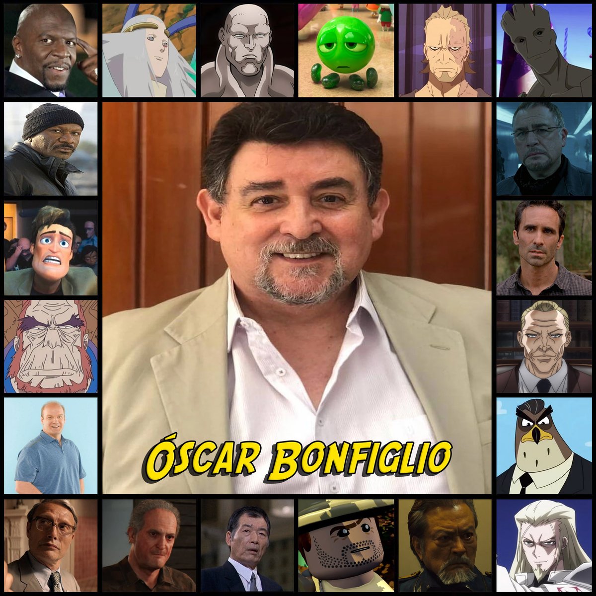 Homenaje y Collage al Gran Actor del Doblaje Mexicano Óscar Bonfiglio  (@oscarb59) Es Conocido por ser la voz de Latrell Spencer en ¿Y dónde están  las rubias?, Michael Holes en Baki Hanma,, image size:1200x1200