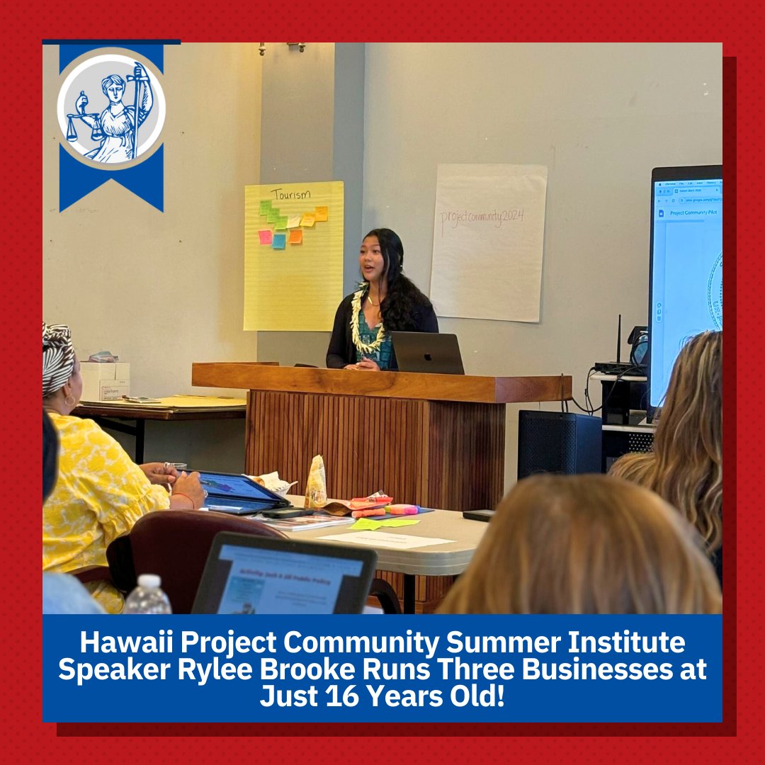 CivicEducation's tweet image. Rylee Brooke and Leināʻala Ley speak at the Hawaii Project Community summer institute. 🌊 Learn more about Project Community here: civiced.org/project-commun… #civics #projectcommunity #medialiteracy #civics