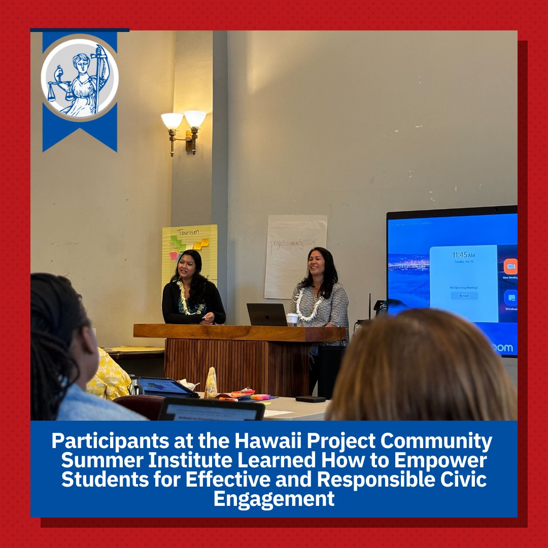 CivicEducation's tweet image. Rylee Brooke and Leināʻala Ley speak at the Hawaii Project Community summer institute. 🌊 Learn more about Project Community here: civiced.org/project-commun… #civics #projectcommunity #medialiteracy #civics