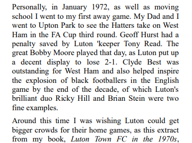 From my book, Made in Luton (amazon.co.uk/Made-Luton-Boy…), the impact of black footballers in the 1970s, including West Ham's Clyde Best and Luton Town's Ricky Hill and Brian Stein. #LTFC #COYH #Hatters #WHU #COYI #Hammers