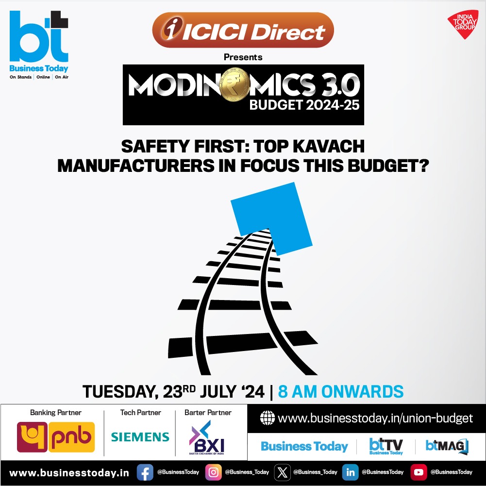 business_today's tweet photo. 💰💲#Modinomics 3.0 - #BudgetWithBT | With #Budget2024 presentation set for tomorrow, #BTMultiverse will unlock hidden wealth with top #investment tips amid the #Budget buzz. Learn from industry experts as they decode the impact of the budget while focusing on key strategies to maximise your investment portfolio. Join us for insightful interactions with experts, analysts, and policymakers on how the upcoming #budget presentation by Finance Minister #NirmalaSitharaman (@nsitharaman) will impact the #economy, #StockMarket and your investments.

➡️ Tune in to @business_today TV for a full day coverage by the biggest names in business journalism - @rahulkanwal, @TheSouravM, @szarabi, @sakshibatra18, and @shail_bhatnagar, and take in the insights that has the potential to shape the future of our economy.

Track #UnionBudget updates with your Go-To Budget Buddy: https://t.co/v7t3r7wSRu             

Catch #BTTV's Non-Stop Live Streaming on Budget Day from 8 am onwards on July 23: https://t.co/efGYBmzrpl

@ICICI_Direct | @pnbindia | @Siemens | @bximarketplace | @VivekMalhotra__ | @aloknair