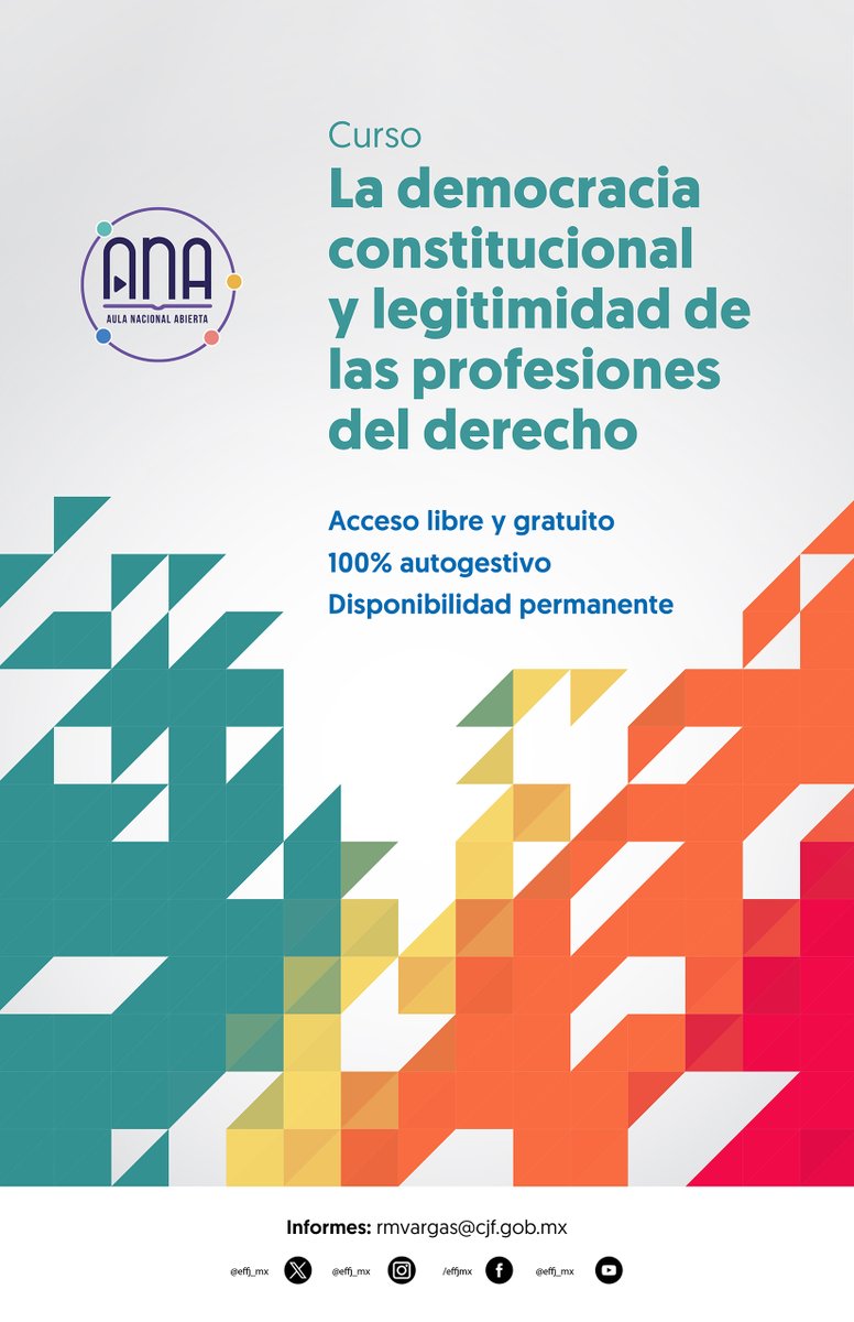 Aprende Derecho gratis y bajo los más altos estándares de calidad con #ANA, la plataforma de aprendizaje abierto de la #EscuelaJudicial 

🟡 La democracia constitucional y legitimidad de las profesiones del derecho

aulanacionalabierta.cjf.gob.mx/moodle/

#AulaNacionalAbierta para todo público