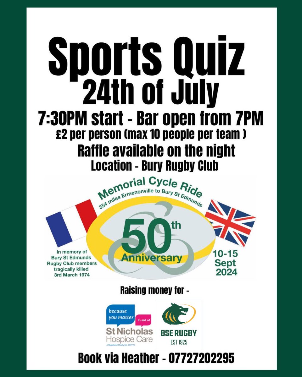 BSERugby's tweet photo. Join our Sports Quiz on 24th July!
Grab your team and get ready to show off your sports knowledge! ๐ค๐๏ธ This week we're hosting a Sports Quiz that will test your knowledge of all things sports.
#SportsQuiz #TriviaNight #TeamBonding #PrizesToWin #JoinTheFun https://t.co/z9lXTWXbcJ